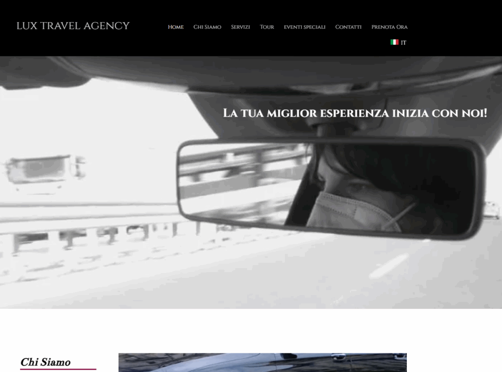 Lux Travel Agency - Restyling dei contenuti in versione desktop e responsive, con revisione SEO per un sito vetrina realizzato su piattaforma Flazio.