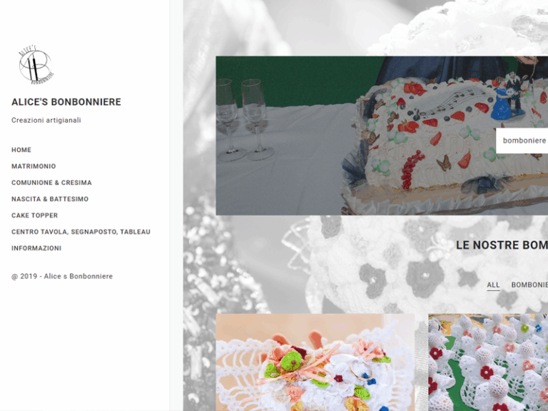 Alice's bomboniere - Sito vetrina sviluppato con WordPress