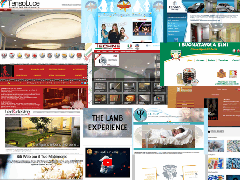 Collage di alcuni tra i siti vetrina sviluppati in html con animazioni in Adobe Flash (tecnologia oggi non più supportata), alcuni tra i primi sviluppati in Wordpress