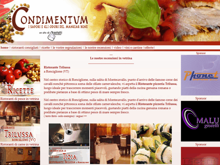 Condimentum portale di cucina- Sito vetrina sviluppato in html